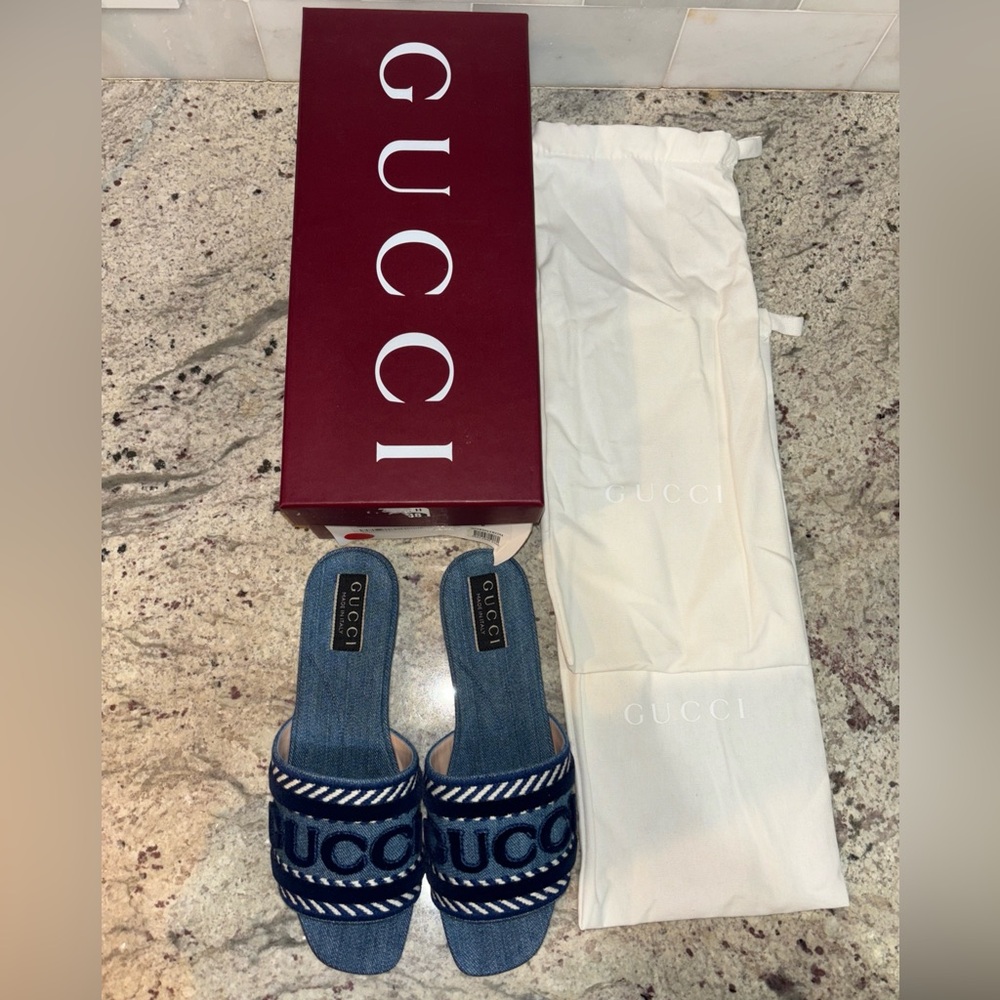 Authentic Gucci Jane Slide Sandal Denim Light Blue New 7 US 37 EU - Picture 7 of 11